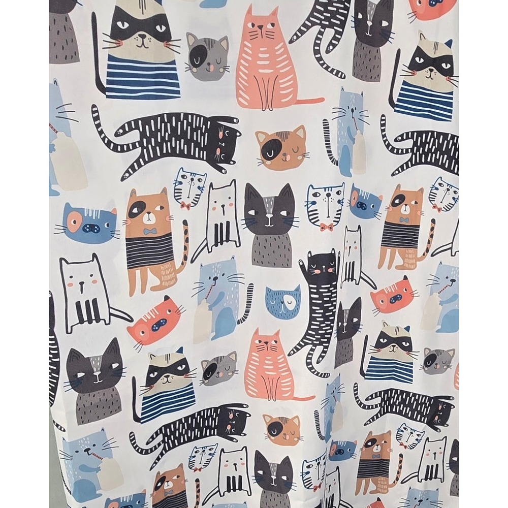 Moda at Home‎ Cat Print Fabric Shower Curtain Multi Color 71x71 Polyester